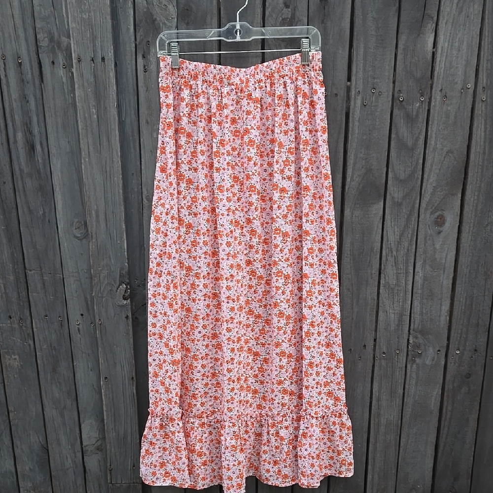 Petal & Pup White Maxi Skirt with Orange Floral Print - Picture 3 of 6